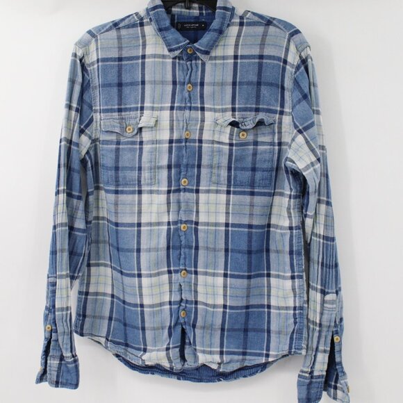Lucky brand shirt Men's medium double knit long sleeve button up plaid flannel - Picture 1 of 11